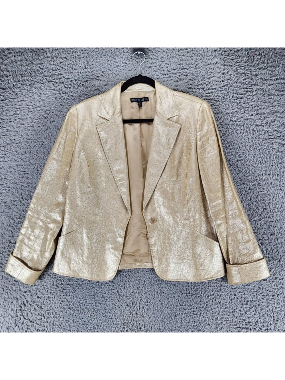 Lafayette 148 Jacket Womens 8 Gold Shimmer Linen 3/4 Sleeve Blazer *Read*